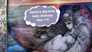 January glue book pages using @Kagedfish scavenger hunt list Days 1-5 #gluebook #gluebookjournal