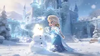 Elsa&rsquo;s magical moment: building a snowman like Olaf by the ice palace! ❄️🧊✨ #Elsa #Frozen #Olaf 