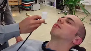 Relaxing Barber face Shave and Massage with Hyaluronic Acid Spray application ASMR Binaural