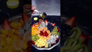 Fruit Salad Recipe #fruits #raspberry #blueberry #strawberry #peaches #dragonfruit #apple #honey