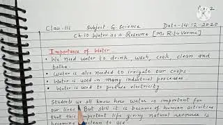 Water A Natural Resource G Science Class 3