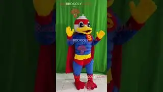 Adult Super Duck REDBROKOLY mascot Costume with Blue Suit and Red Cape Yellow Gloves and Feet
