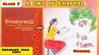 A gift of chappal drawing | Honeycomb class 7 drawing | cat drawing | how to draw a girl with cat |