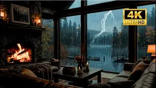 4K Kaminfeuer in der Waldh&uuml;tte &ndash; Regen, Gewitter & tiefe Entspannung 🔥🌧️