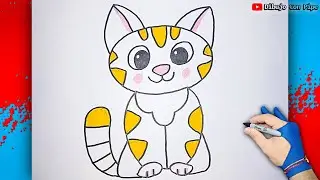 Dibuja y Colorea Un Lindo Gato 🐱🌈 Dibujos Para Niños