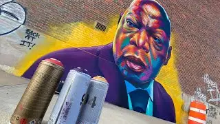 I painted civil rights activist John Lewis - Time-lapse mural session