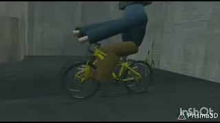 patrick bateman rides a bike in electronics store