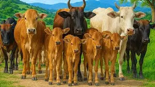 Aktivitas sapi lembu di pagi hari berjalan menuju ladang, Suara Sapi Moo, Puluhan sapi lucu berjalan