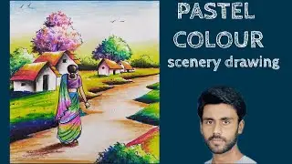 How To Draw A Village Scenery With A Human Figure .With Oil Pastel. PASTELART.