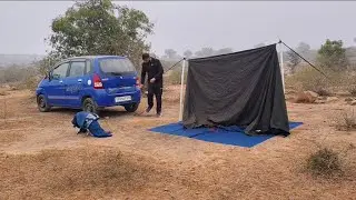 Solo surviving in smallest car in dance forest car camping & cooking 