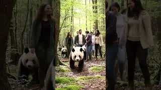 Panda and people walk ar forest #animals #snakeeat #elephant #crocodile #shark #pandas
