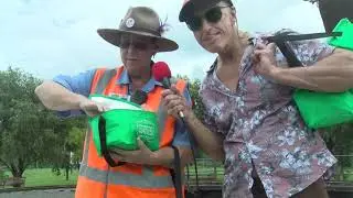 Pete The Surfaroo tracks into Gympie Mary Valley Rattler Railway Station.
