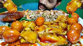 Mega Food 😳 OILY Fatty Egg Curry, Mutton Charbi Curry, Chicken Chowmin Challenge 😲 Eating Foodie 
