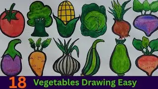 Vegetables Drawing Easy|How to Draw Vegetables Easy Methods| Draw Carrot/ Brinjal/ Pumpkin/Capsicum