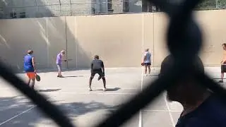 NYC Park Sports-OGs playing one wall paddle ball doubles