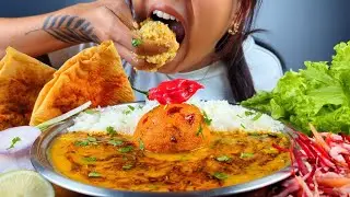 EATING DAL TARKA WITH SPICY ALOO BHORTA, PAPAD SALAD | SIMPLE DAL CHAWAL ALOO BHORTA MUKBANG ASMR