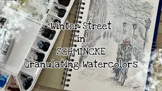 WINTER STREET IN SCHMINCKE GRANULATING WATERCOLORS #schmincke #watercolorpainting #winterscene