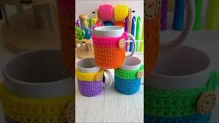 Crochet Mug Cozy Idea with Attached Coaster #shorts