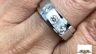 3 Stone Matte & Polished Finish Men's Wedding Band in 14k White Gold