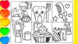 Learn How To Draw Hygiene Habits-Brush your teeth-Wash your Hands- Take a bath #drawing #howtodraw