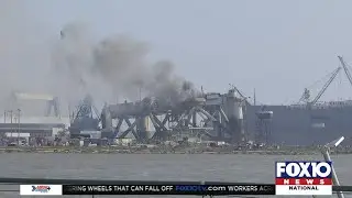 Mobile Fire-Rescue battles large oil platform fire on the Mobile River