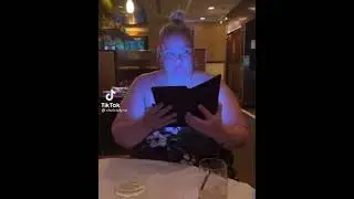 Stan Twitter | Blonde lady opens up a menu, is shook, and then slams it shut