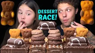 ASMR LEFTOVER DESSERT RACE! CHOCOLATE PARTY, CHOCOLATE CAKE 먹방 | Tati ASMR