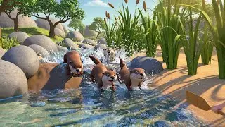 Four Little Otters Slide Slide Slide | Nursery Rhymes for Kids & Baby Songs
