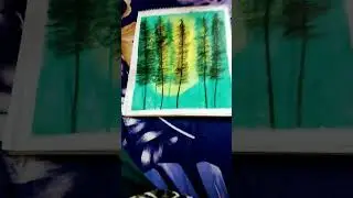 With 5 oil pastels. Yellow, light green, dark green, blue, black