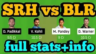 SRH vs BLR Dream11| SRH vs BLR | SRH vs BLR Dream11 Team|