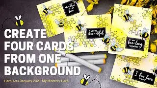 Creating FOUR CARDS from ONE BACKGROUND - Hero Arts January 2021 My Monthly Hero Kit