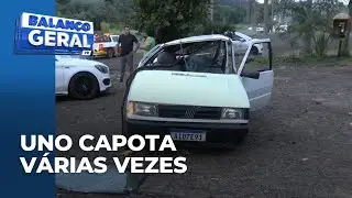 Brincadeira na direção quase termina em tragédia; uno capotou várias vezes e mulher foi ejetada