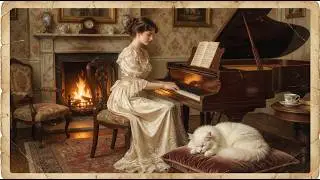 Sleeping Kitten by Cozy Fireplace | 1 Hour Relaxing Piano Music for Deep Sleep, Study & Calm