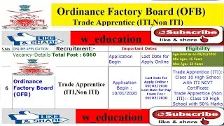 Ordinance Factory Board (OFB) #Recruitment:- #Trade #Apprentice (ITI,Non ITI)
