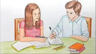 How to draw scenery of brother and sister studying together