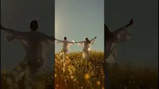 prompt: A cinematic 9:16 low-angle shot of two young teenagers in oversized white linen shirts