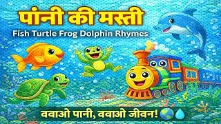 🚂 Magic Train Water World Station 🌊 | Fish Turtle Frog Dolphin Rhymes | Hindi Kids Learning Video