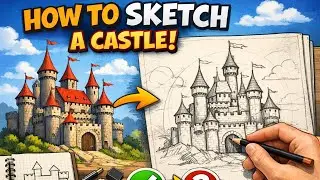 Scatching and painting, how to draw castle