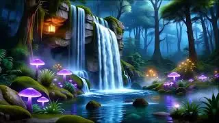 Deep Sleep Fantasy 🌌 Night Waterfall Sounds for Stress Relief