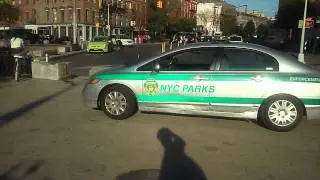 Exclusive Walk Along NYC Parks Enforcement Police RMP At Brooklyn Bridge Park