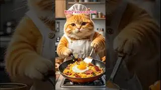 cat cooks fried rice  😊.  #cat #aicat #funny #baby #cute #cartoon #catlover #kucing #cooking