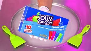 How to turn Jolly Rancher Freezer Pops into rolled fried Ice Cream Rolls | satisfying Ice Color ASMR