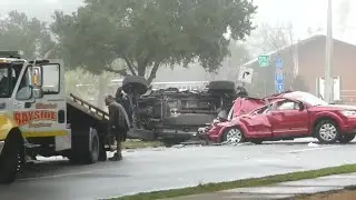 Jeep flips over I-110 overpass in Pensacola