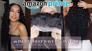 DEEP WAVE WIG INSTALL | 26 INCHES 4x4 LACE FRONT | BRAZILIAN HAIR FROM AMAZON PRIME ft Domiso