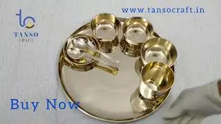 TansoCraft Pure Kansa Thali Set 13 inch | 8 Pieces | Bronze Dinner Set