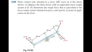 Three control rods attached to a lever exert on it the forces shown. Replace the three forces with