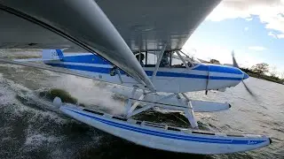 Rough water takeoff on a windy day in a Piper Super cub floatplane / seaplane, Ontario, Canada! SV
