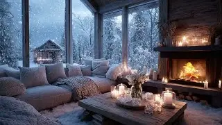 3 Hours Gentle Piano in Cozy Room  Fireplace and Snow Outside  Calm Meditation Relax Motivation