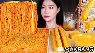 ASMR * Сырная острая куриная лапша с огнем X3, Сырные палочки длиной 21 см и сырный соус MUKBANG