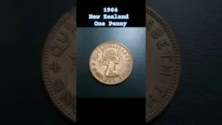 1964 Queen Elizabeth II New Zealand One Penny Coin